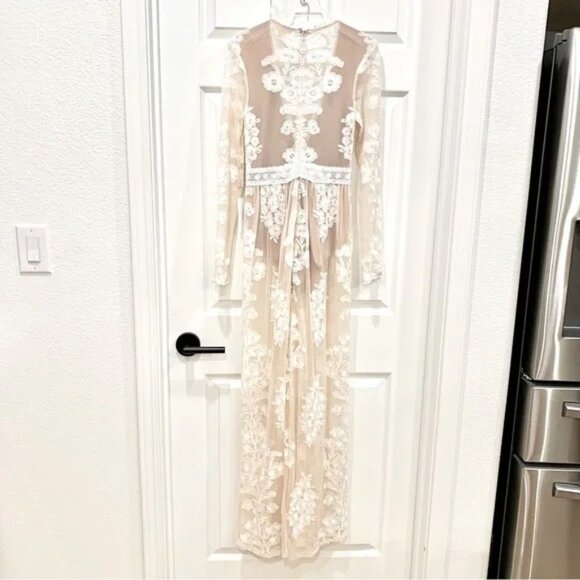For Love & Lemons Ivory White Temecula Floral Lace Mesh Embroidered Maxi Dress - Picture 7 of 9